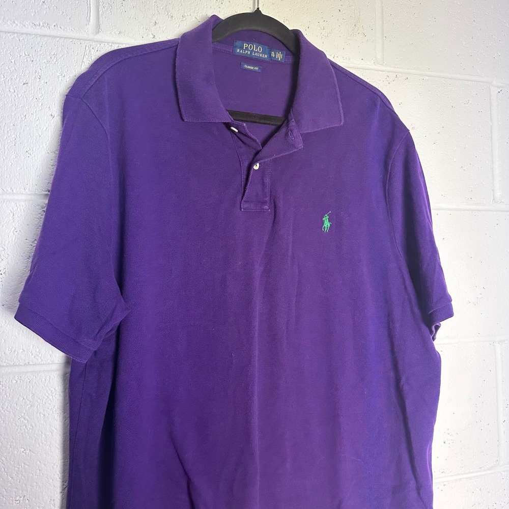 Polo Ralph Lauren Mens Classic Fit Purple Short Sleeve Polo Shirt Green Pony XL